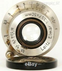 EARLY! Nickel Elmar 13.5 F=50mm 11 O'clock Pin Release Lens LEITZ Wetzlar 1932