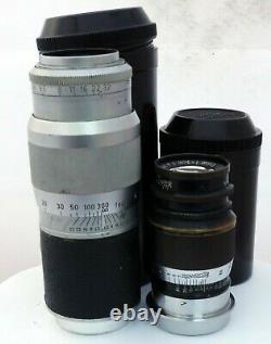 Ernst Leitz Elmar f=9cm 14. Hektor f=13.5 cm 14.5 lens w. Plastic cases