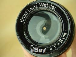 Leica 90mm f/4 Fat Elmar 9cm Leitz black Lens withRed case-No Serial Number- RARE