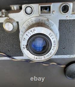 Leica IIIc 35mm Film Camera with Leitz Elmar Lens & Original Case 1939 Working