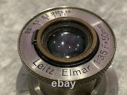 Leica Leitz 50mm f3.5 Nickel 11 OClock Elmar Yr. 1931 L39 Lens Early / Rare