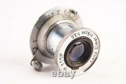 Leica Leitz Elmar 5cm 50mm f/3.5 Black Scale Lens w Cap & Case for M39 Mount V11