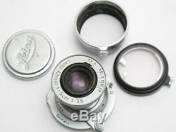 Leitz Elmar 5 Cm 3.5 LTM Red scale Black Diamond Pointer Leica R F Hood & Filter