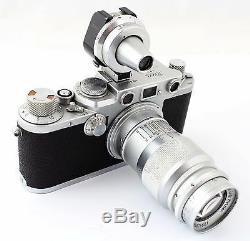 Leitz Leica III F, vintage 35mm camera + 3x lens Elmar 35 50 90 mm + viewfinder