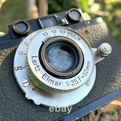 Stunning Leica II 2 Camera Leitz Chrome Brass Elmar 50mm Lens F3.5 & Case Exc+
